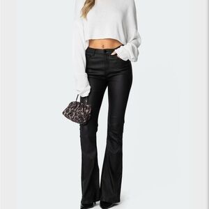 Edikted Luna Faux Leather Flare Jeans